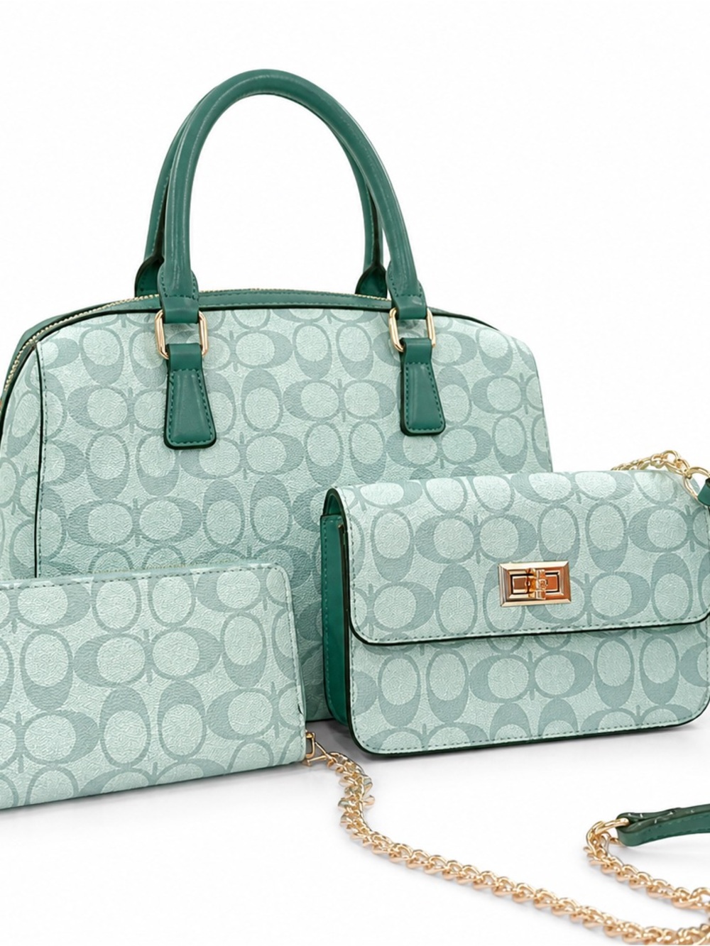 Women’s Mint Green Signature Print Handbag Set